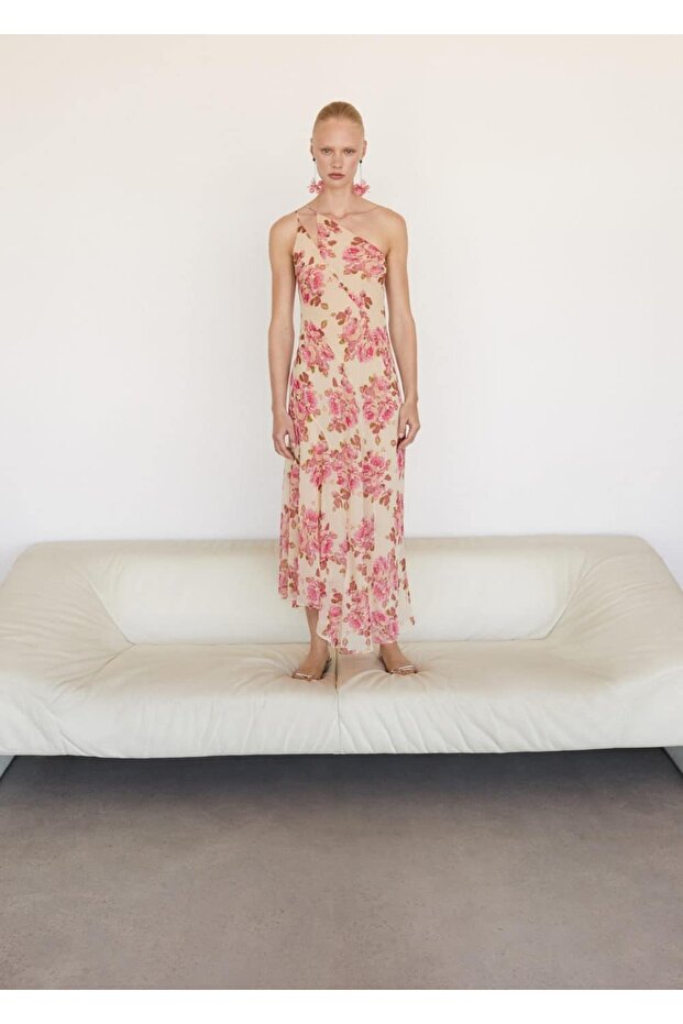 Çiçekli asimetrik elbise - 8