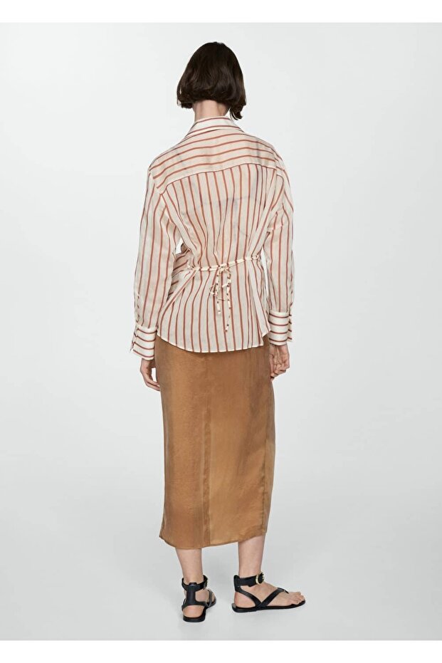 Çizgili yarı transparan gömlek - 4