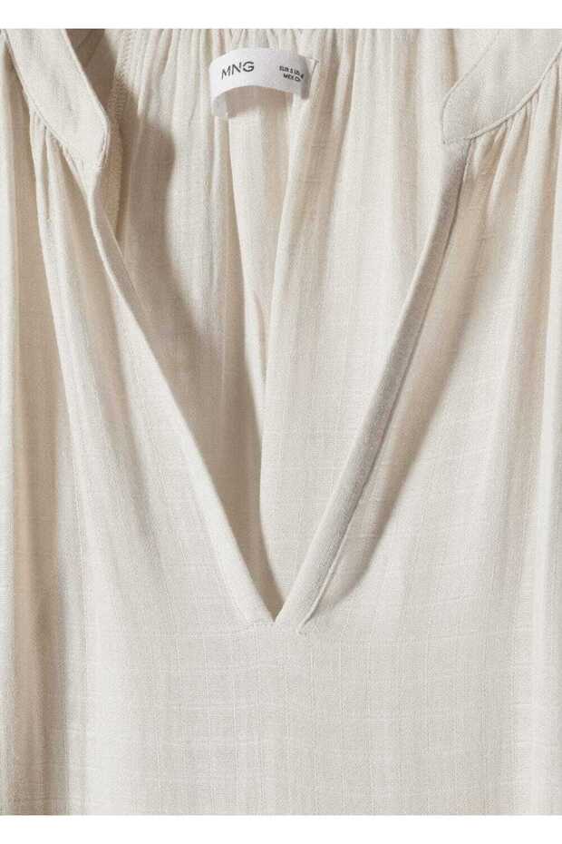 V Yakalı Pamuklu Maksi Elbise - 7