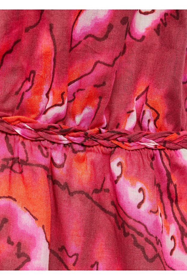 Çift askılı desenli elbise - 5