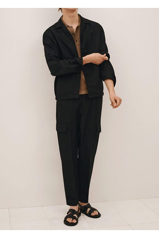 Keten Karışımlı Kargo Pantolon - 8