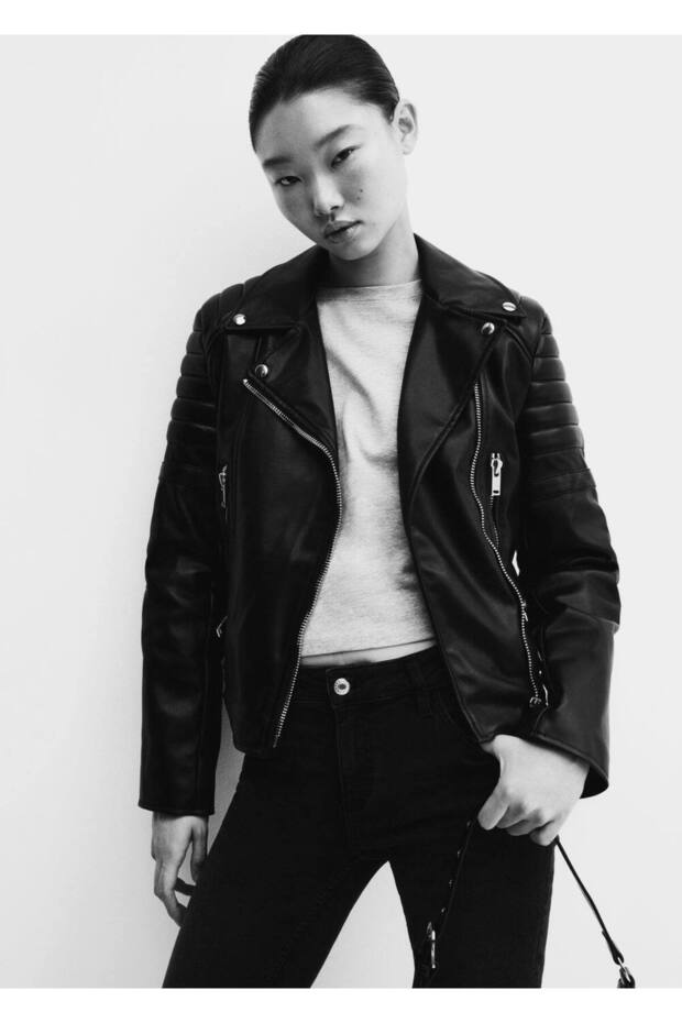 Deri Görünümlü Biker Ceket - 6