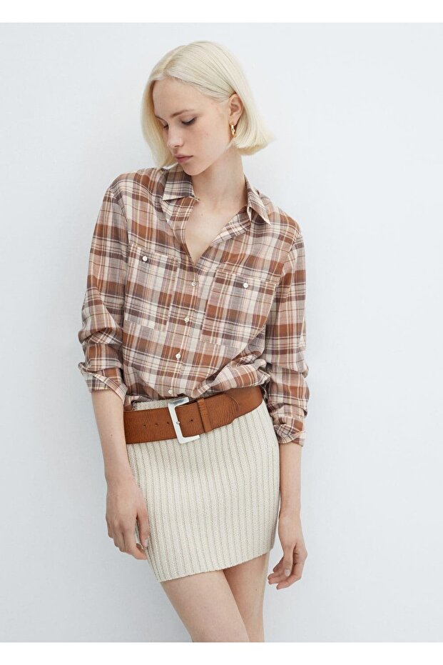 Göğsü cepli kareli gömlek - 1