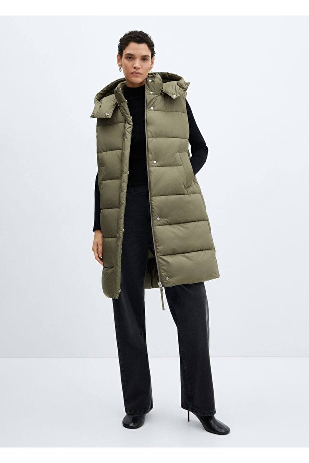 Kapüşonlu kapitone yelek - 2