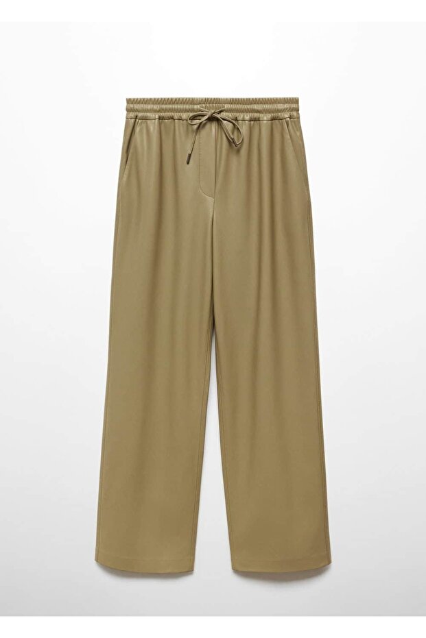 Deri görünümlü beli elastik pantolon - 3