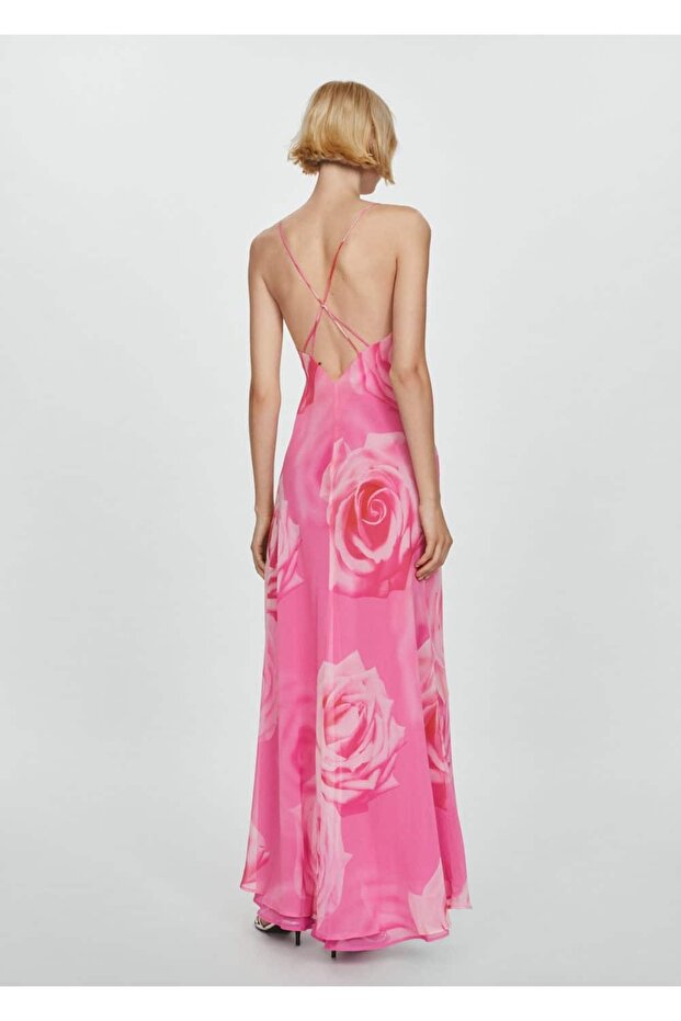 Çiçekli yırtmaçlı elbise - 4