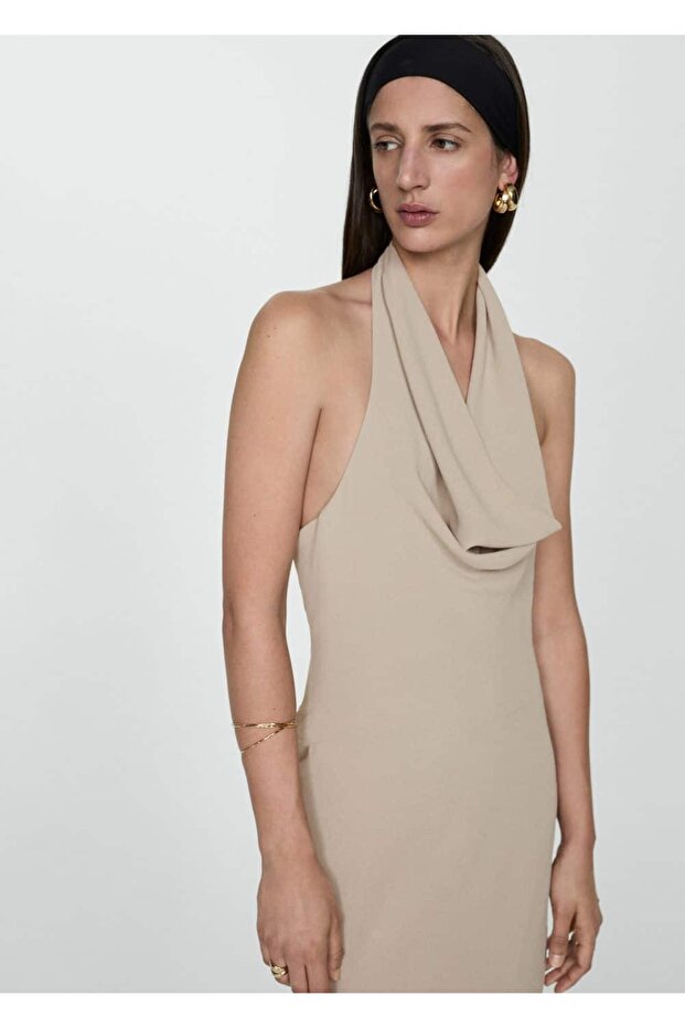 Drape Yaka Halter Yaka Elbise - 1