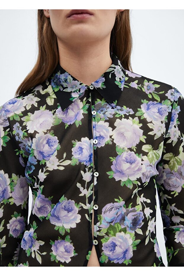 Yarı transparan desenli gömlek - 7