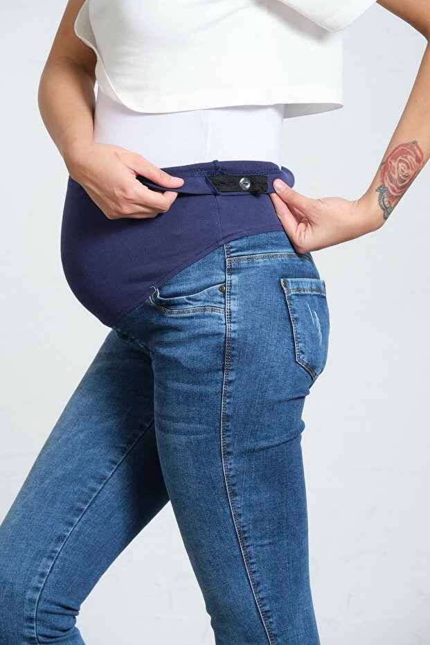 Traperice za trudnice, uski model, poderane, PLAVE - 5