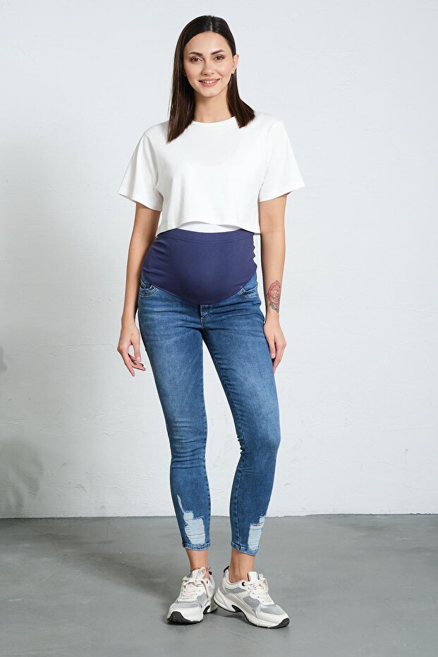 Traperice za trudnice, uski model, poderane, PLAVE - 1