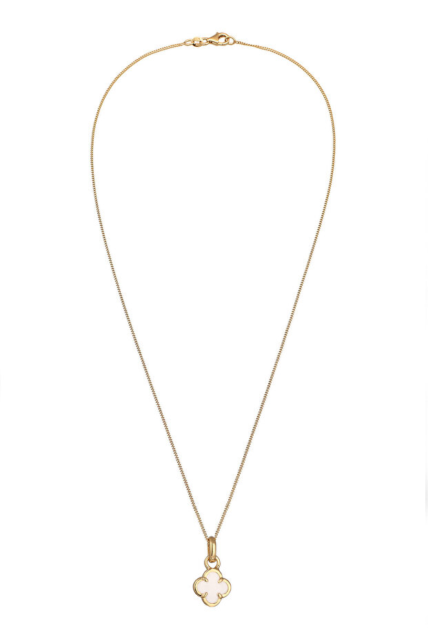 Náhrdelník pro ženy s přívěskem ve tvaru čtyřlístku, smaltovaný, bílý, stříbro 925, pozlacený, zlato 45 - 2