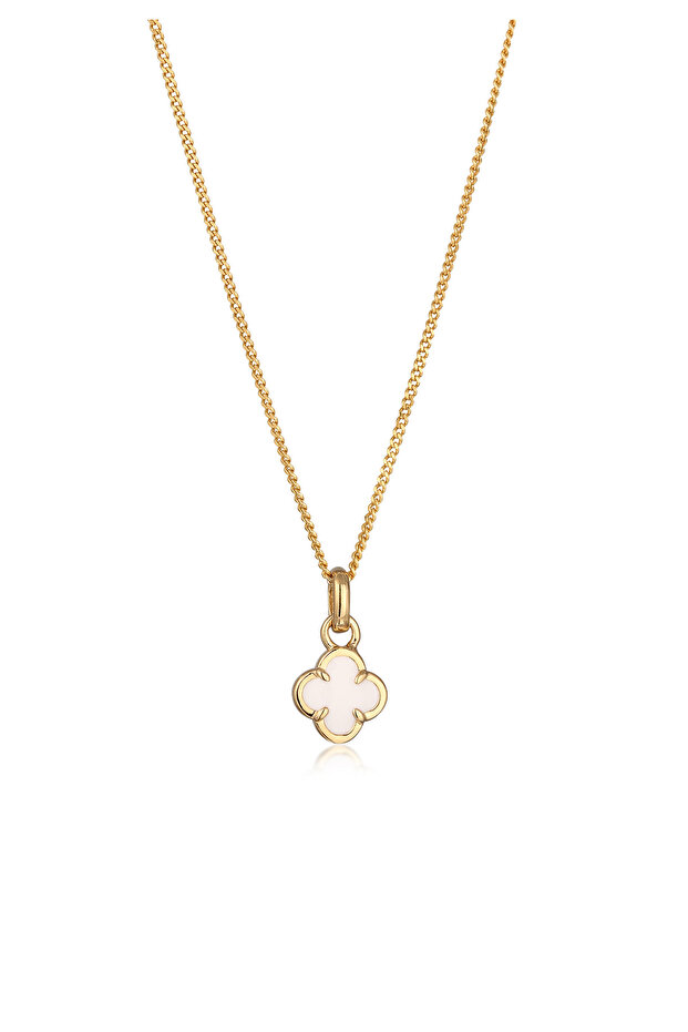 Náhrdelník pro ženy s přívěskem ve tvaru čtyřlístku, smaltovaný, bílý, stříbro 925, pozlacený, zlato 45 - 1
