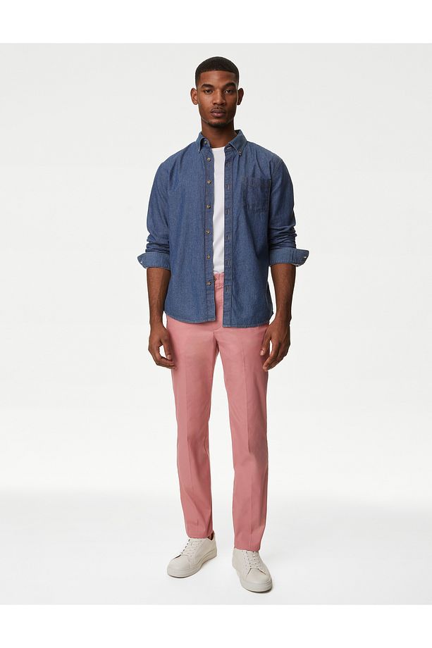 Regular Fit Hafif Dokulu Chino Pantolon - 1