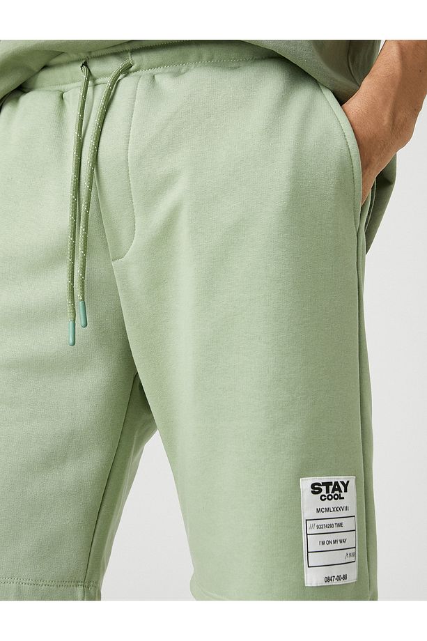 Basic Şort Beli Bağcıklı Slogan Etiket Baskılı Cepli - 5