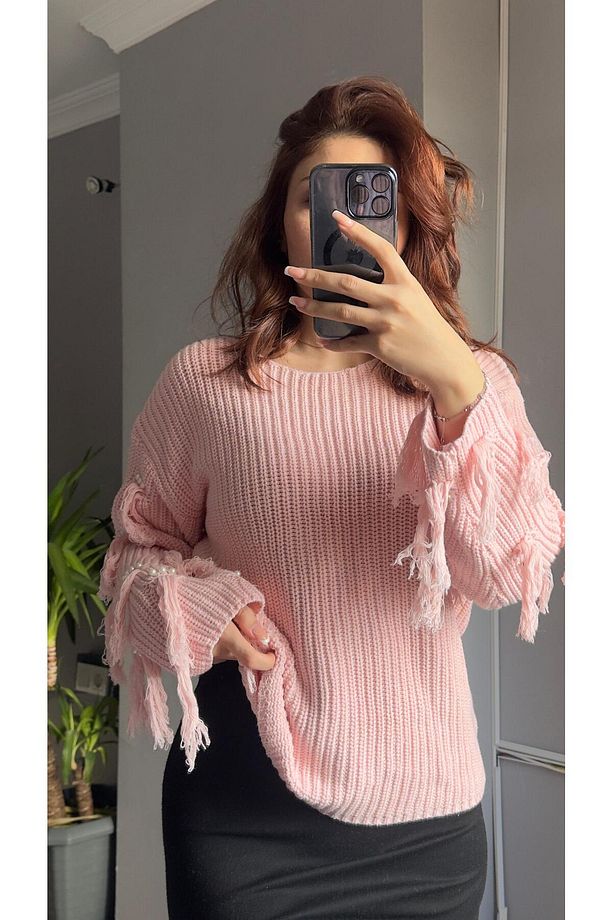İncili Triko Kazak -Pembe - 1