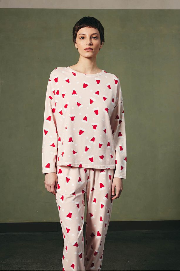 Kadın Pamuklu Uzun Kollu Pijama Üstü - 1