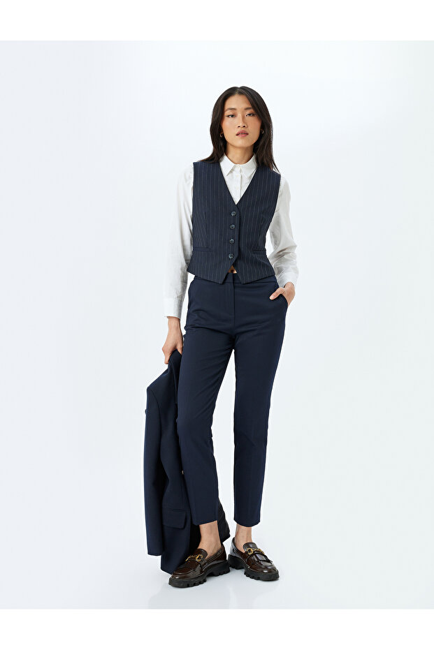 Slim Fit Pocketed Cigarette Fabric Trousers