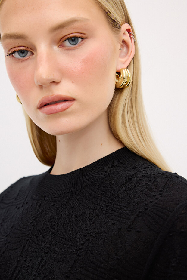 Örgü Detaylı Yün  Triko Kazak - 5