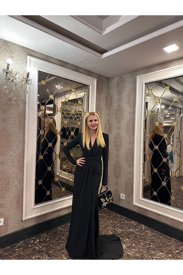Tasarımı Drape Detaylı  Elbise - 1