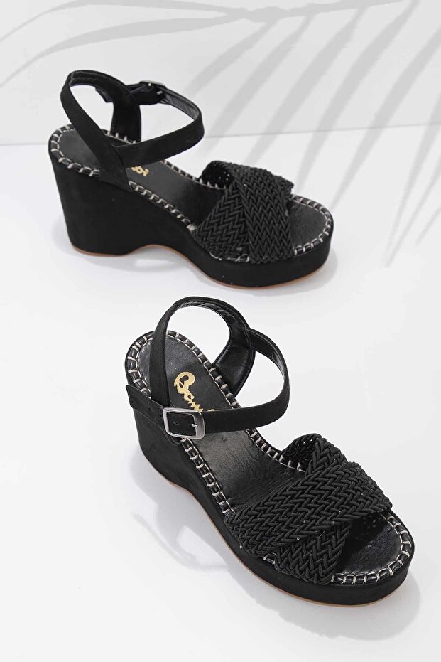 Women's Black Wedge Heeled Shoes K05688999716