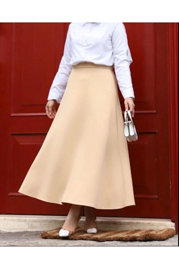 Women's Hijab Beige Scuba Long Skirt