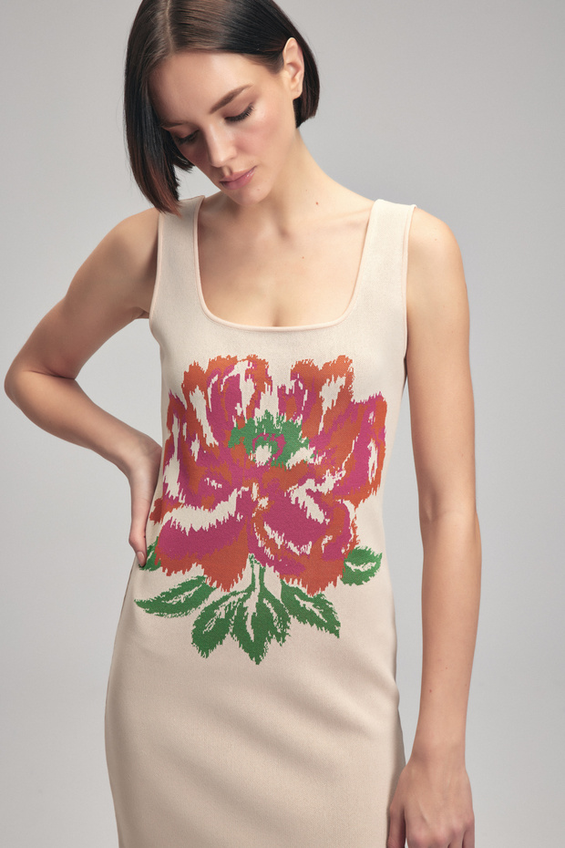 Çicek Desenli Triko Elbise - 5