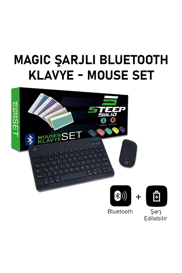 Magic Şarjlı Bluetooth Klavye - Mouse Set (Siyah TR) STEEPKM1B - 1