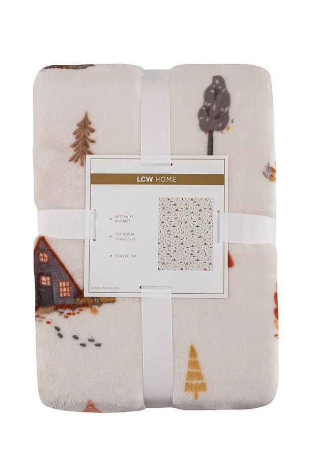 LCW HOME Bej Baskılı Tek Kişilik Battaniye 150x220 Cm - 5