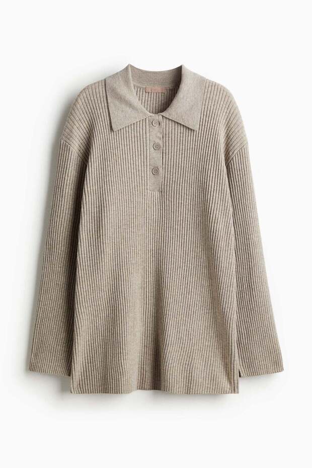 Rib-knit polo shirt