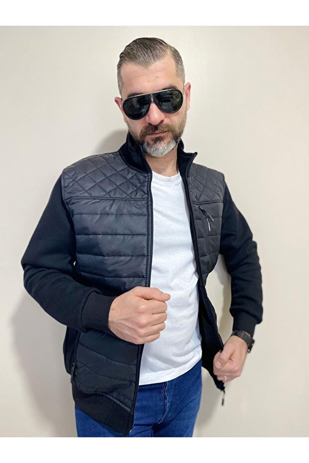 Turtleneck Front Quilted Zippered Three Yarn Jacket & Coat