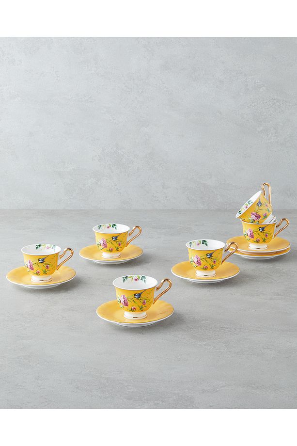 Vanilla Mood New Bone China 12 Parça 6 Kişilik Kahve Fincan Takımı 90 ml Sarı - 1