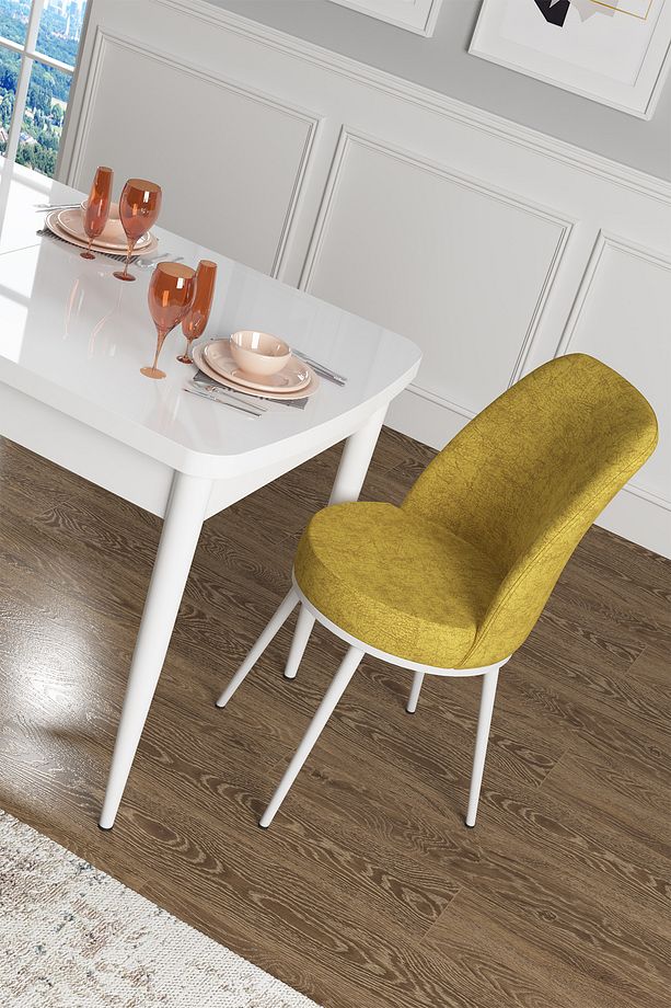 Zen Serisi 80x132 Mdf Açılabilir Beyaz Mutfak Masası Takımı Ve 6 Hardal Sandalye - 2