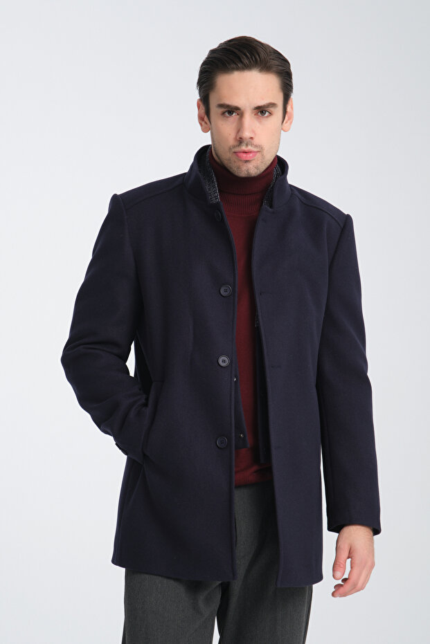 Men's Cashmere Thick Coat Overcoat Standard Fit with Rib Collar