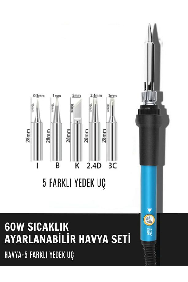 St-60 Model 60w Profesyonel Isı Ayarlı Havya 5 Kaliteli Yedek Uç - 1