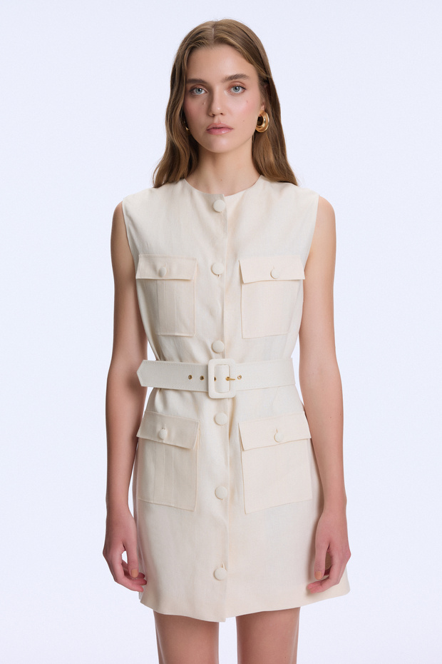 Cepli Keten Elbise - 1