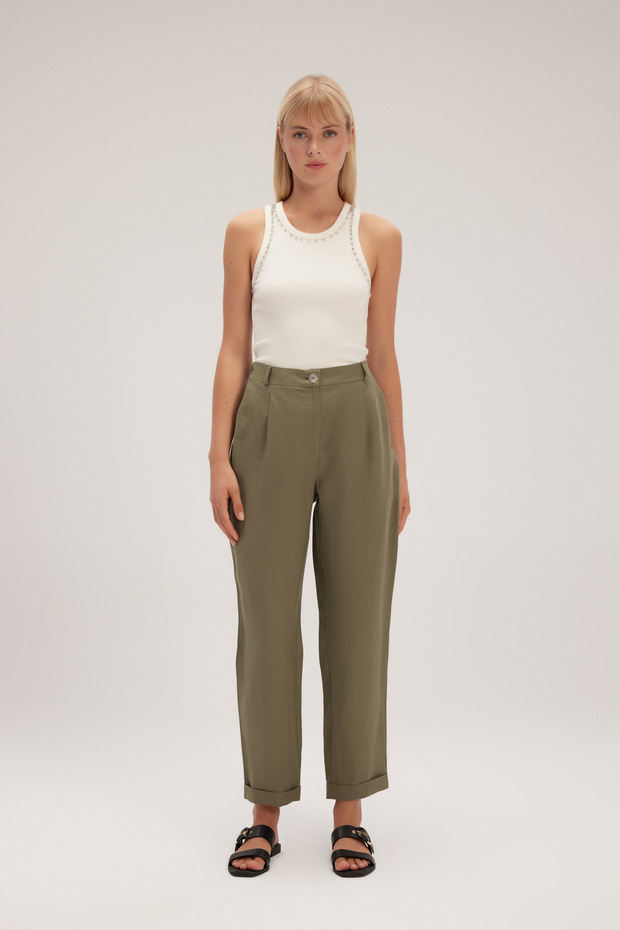 Duble Paça Keten Pantolon - 1