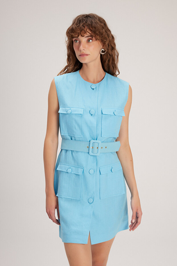 Cepli Keten Elbise - 5