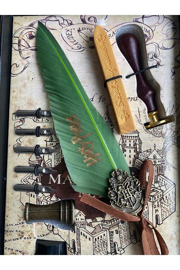 Harry Potter Mumlu Mühürlü Mürekkepli Divit Kalem Set Kuş Tüyü Sevgili Yeni Yıl Yılbaşı Hediye - 5