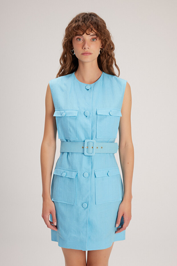 Cepli Keten Elbise - 1