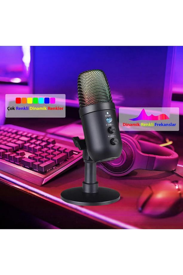 Kablolu Kardioid RGB Mikrofon - Profesyonel Oyuncu ve Podcast Kullanımı İçin - 1
