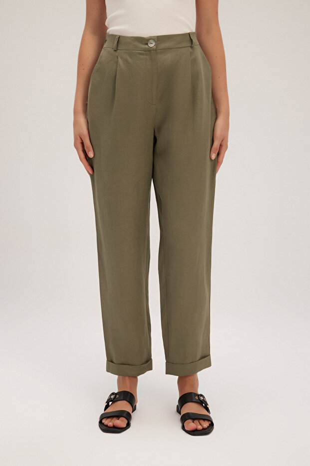 Duble Paça Keten Pantolon - 3