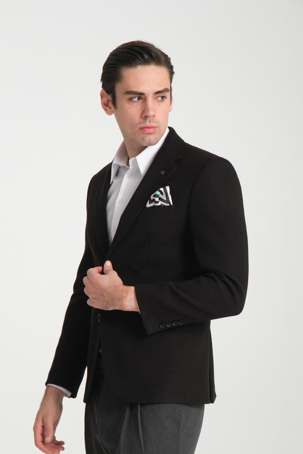 Grande Men's Black Cashmere Fabric Mono Collar Slim Fit Sports Blazer Jacket
