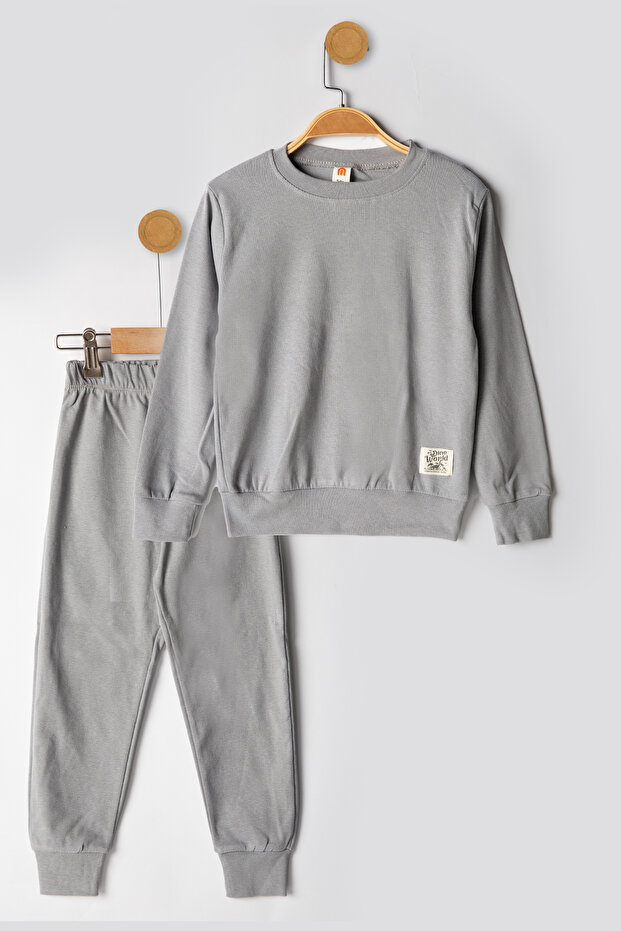 Basic Emblem 2 Thread Crew Neck Seasonal Kids Tracksuit Set