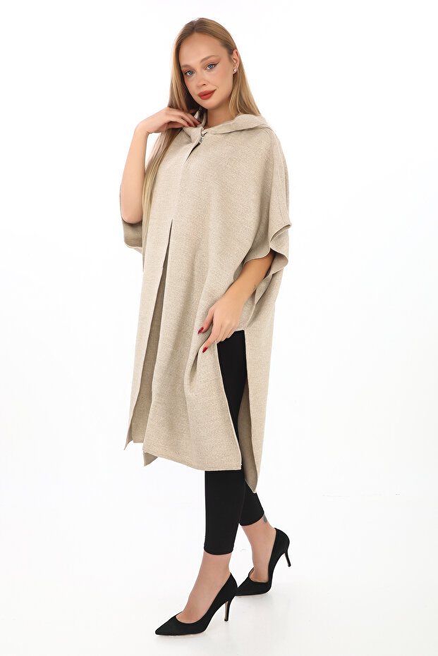 triko kapşonlu panço - 6