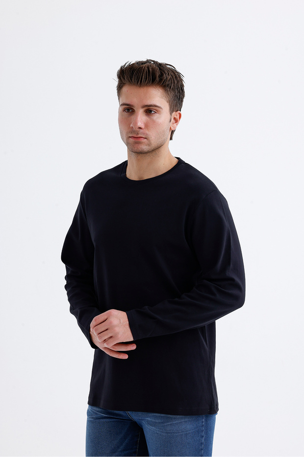 Sıfır Yaka Basic Uzun Kol T-Shirt - 2