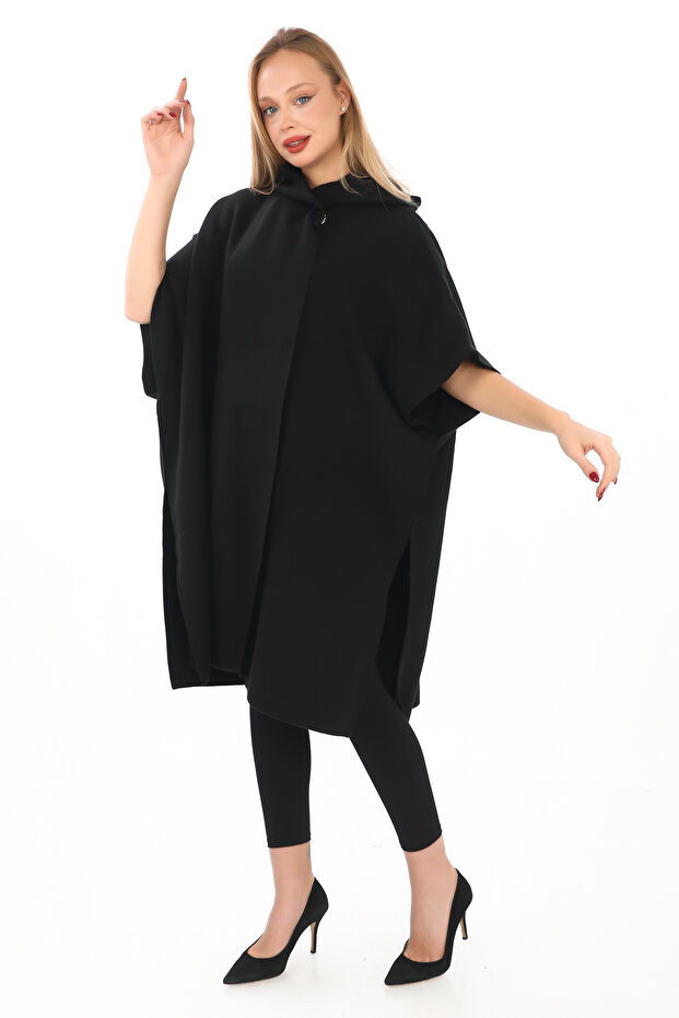 triko kapşonlu panço - 3