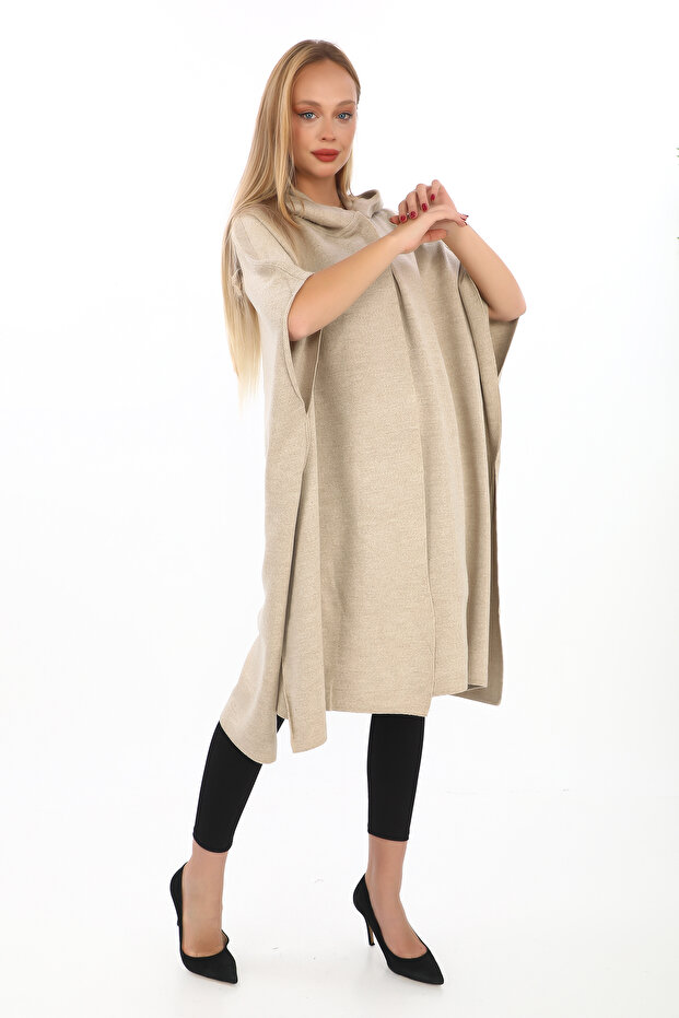 triko kapşonlu panço - 3