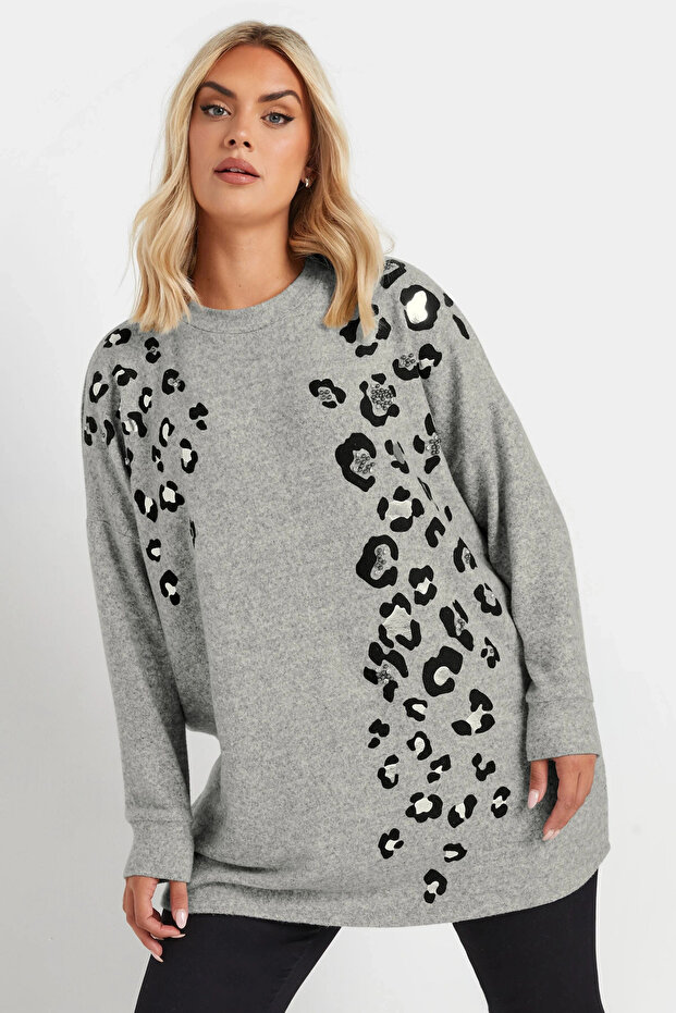 Plus Size Soft Texture Leopard Print Long Sleeve Sweatshirt 322221