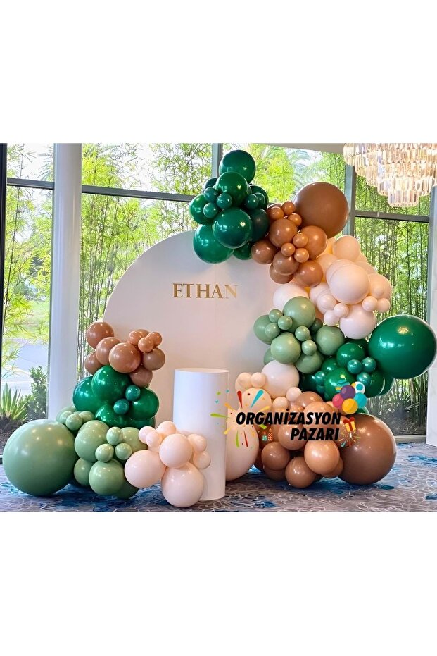 Balloon Set Dark Green-Caramel-Macaron Salmon-Mold Green 60-Piece Balloon Chain Set