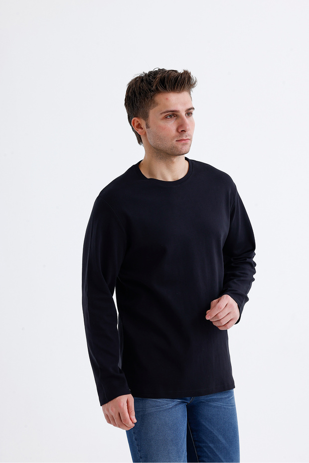 Sıfır Yaka Basic Uzun Kol T-Shirt - 3